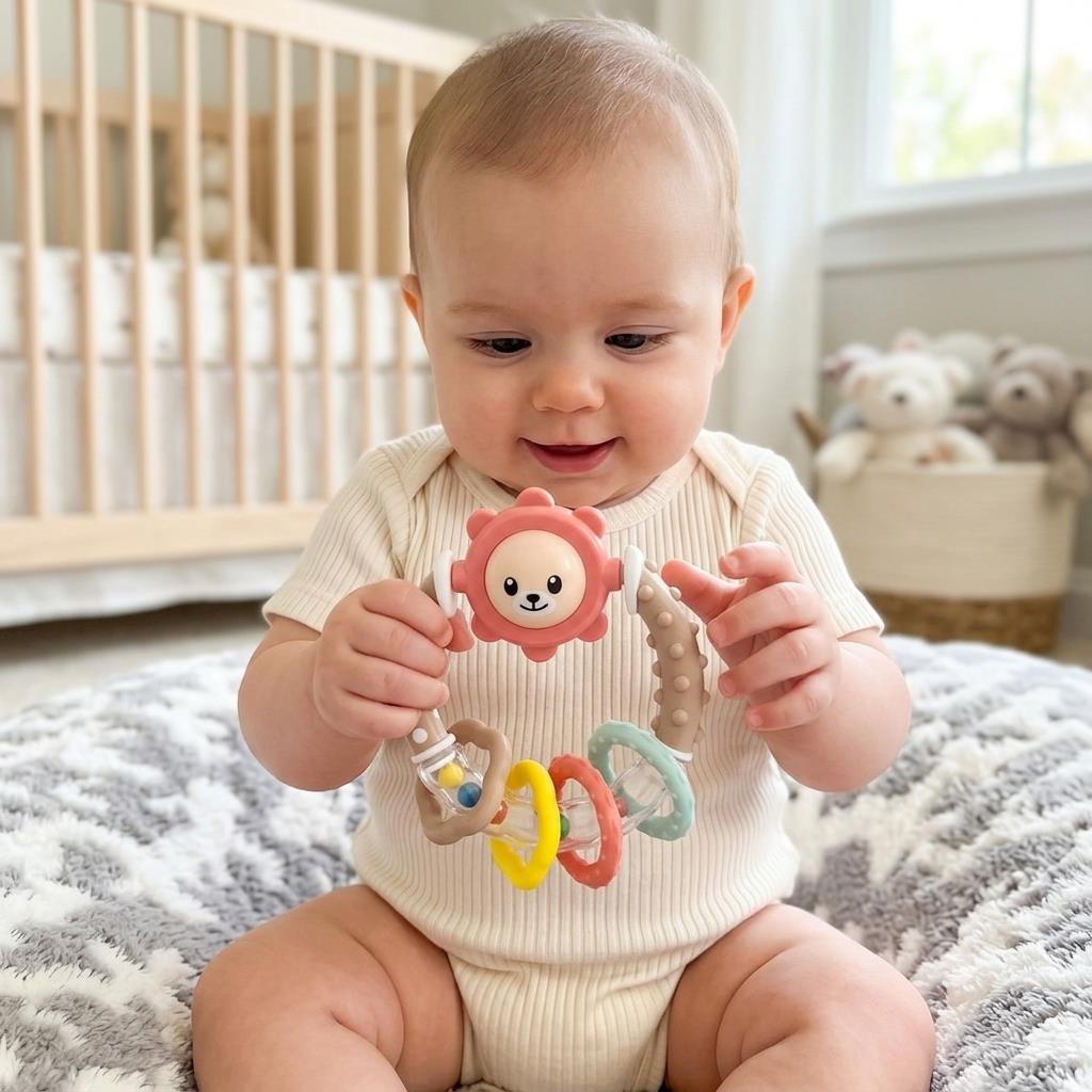 B450SB - Pastel Cub Sensory Teether Ring - play scene
