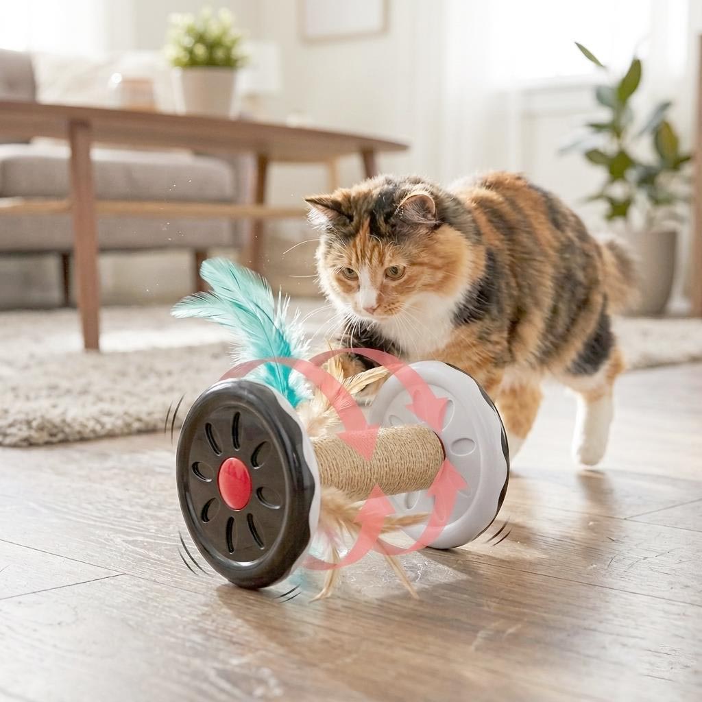 PE230RMN- Spin & Scratch Roller Cat Toy - cat play scene