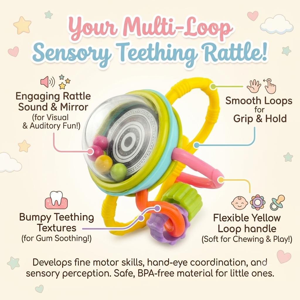 B500UB – Multi-Loop Sensory Teething Rattle