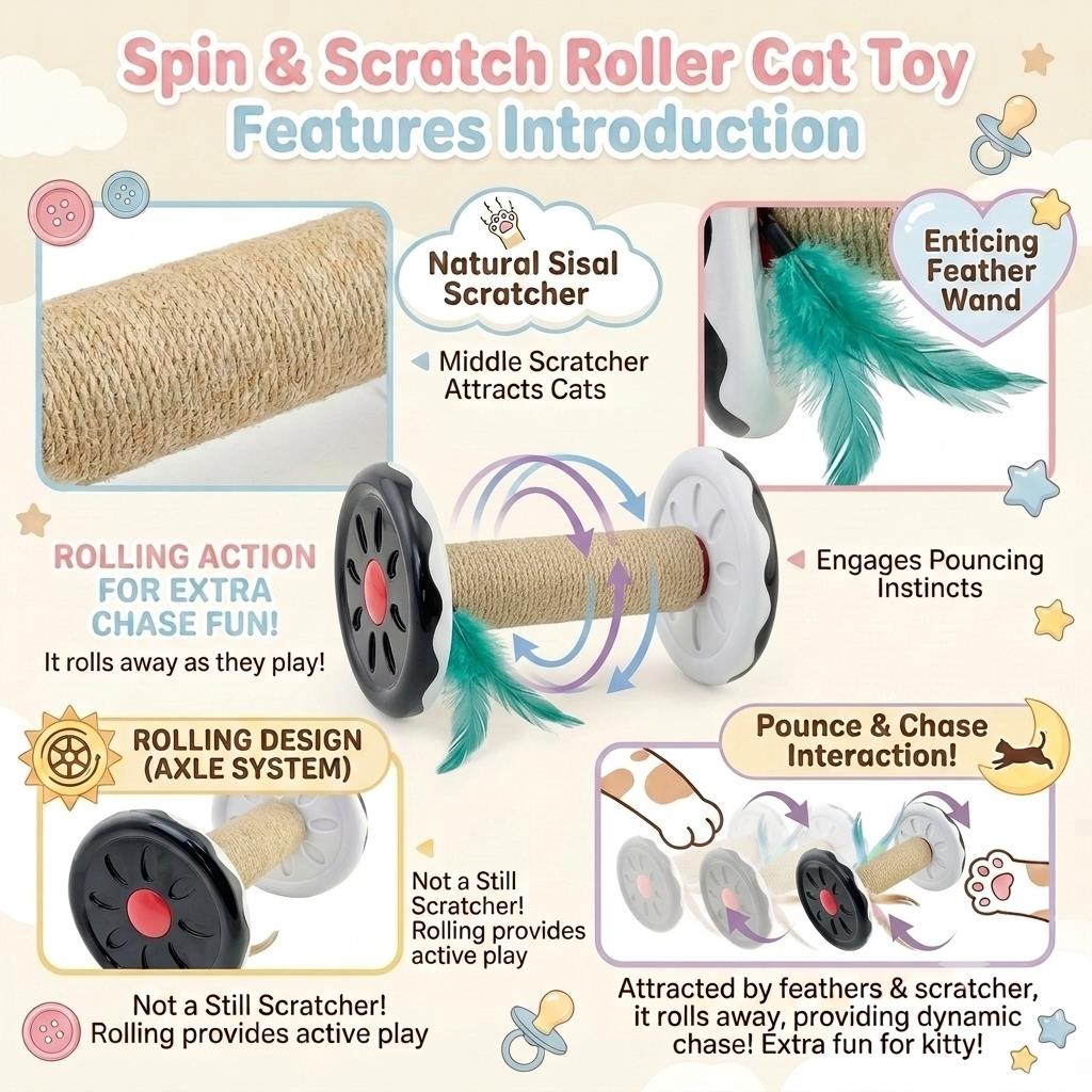 PE230RMN- Spin & Scratch Roller Cat Toy - introduction