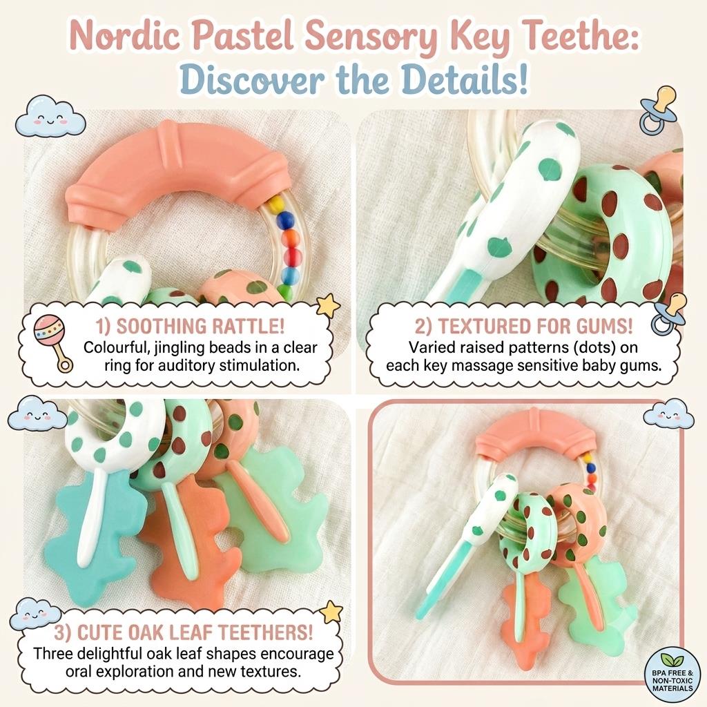 B2130 – Nordic Pastel Sensory Key Teether - FUNCTIONS