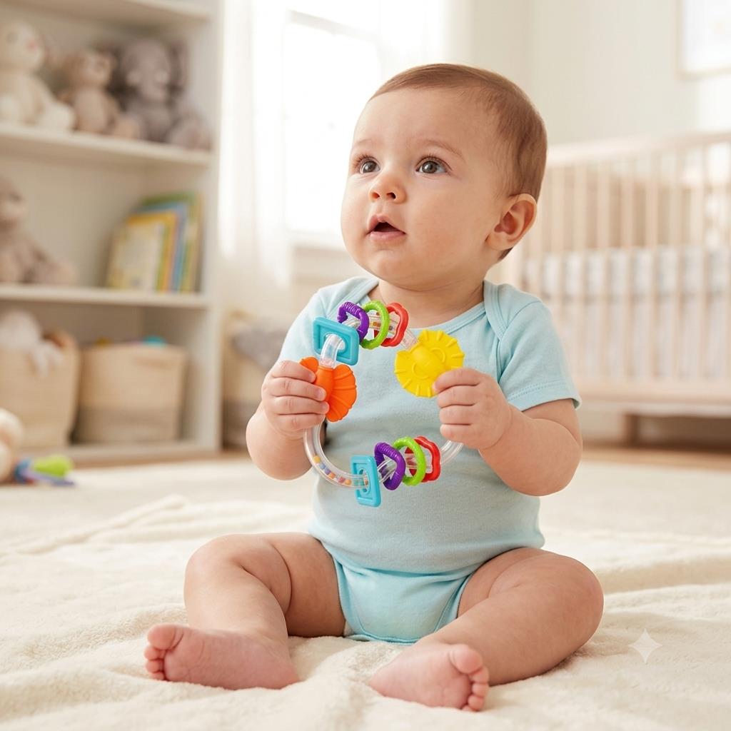 B14337 - The Rainbow Loop Rattle & Teether - baby play scene