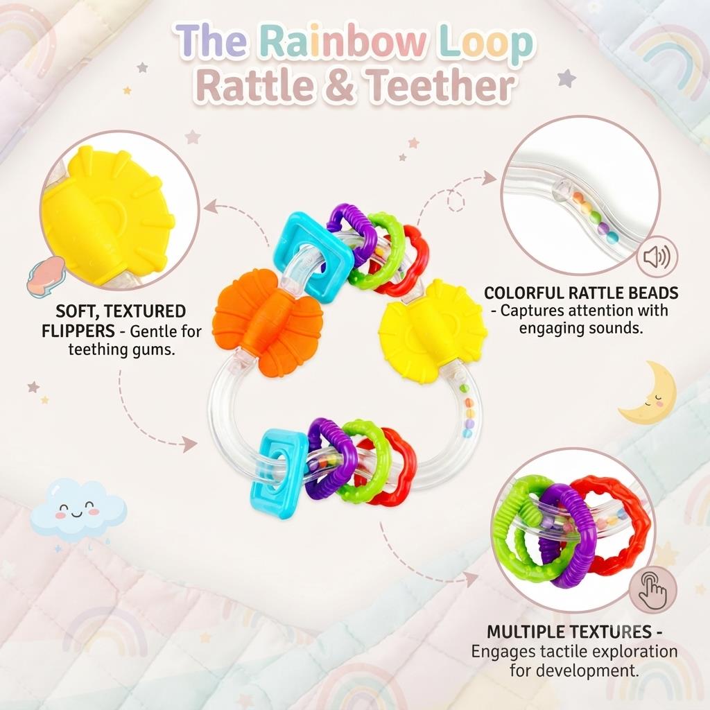 B14337 - The Rainbow Loop Rattle & Teether - features