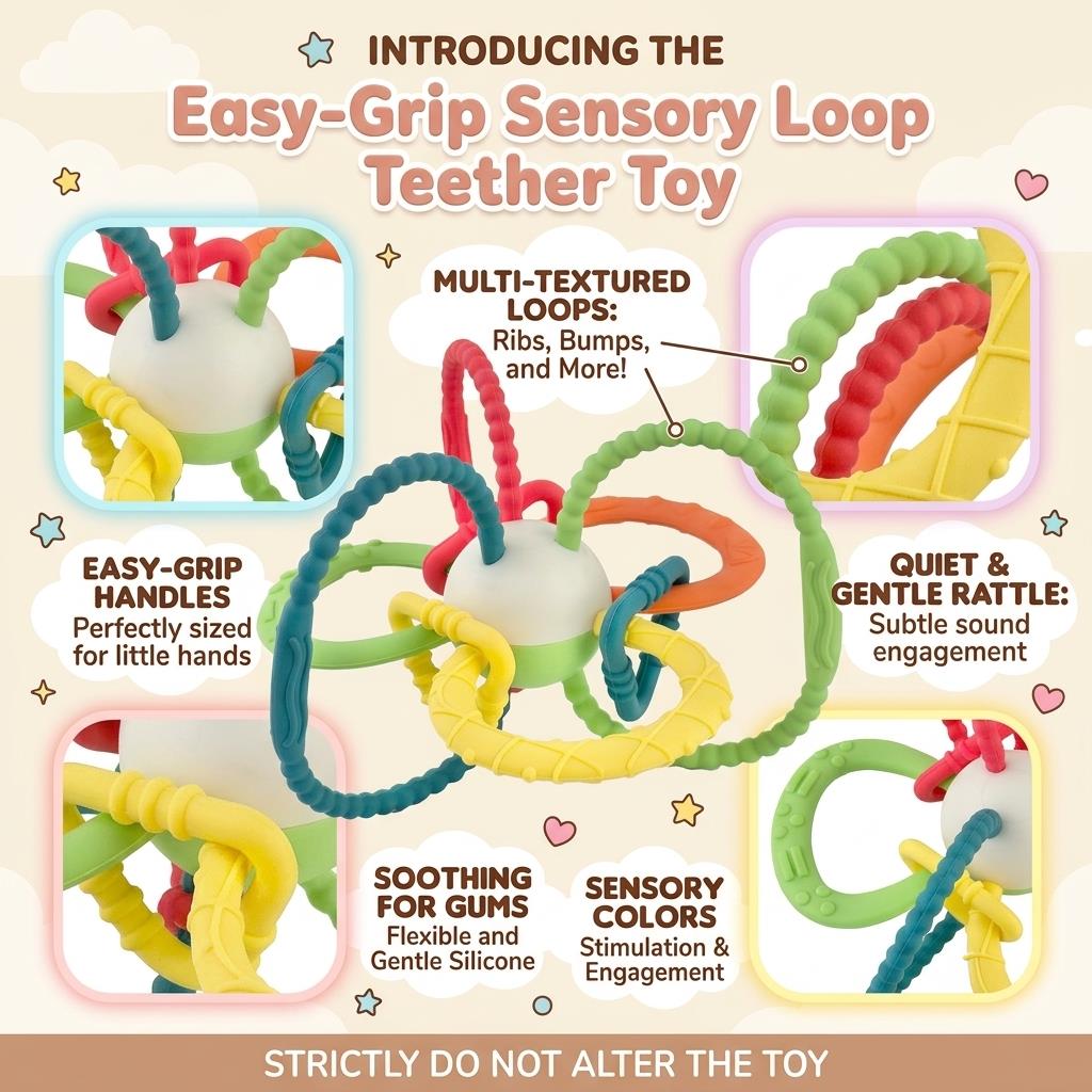 S9636A - Easy-Grip Sensory Loop Teether Toy - features